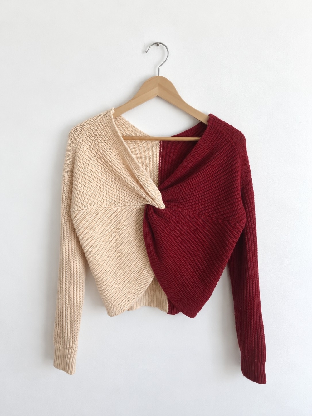 No Boundaries Twist Front Two-Tone Knit Sweater